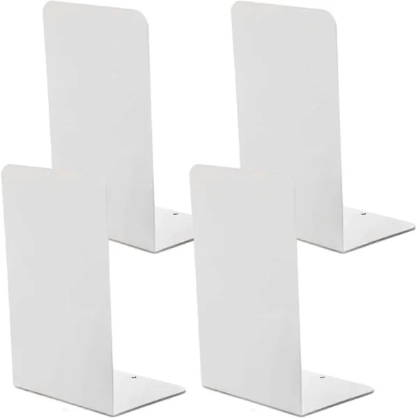4 Pieces Heavy Duty White Decorative Metal Bookends, Metal Bookends for Shelves Dividers Stopper Holder School, Home, Office, Library, Gift