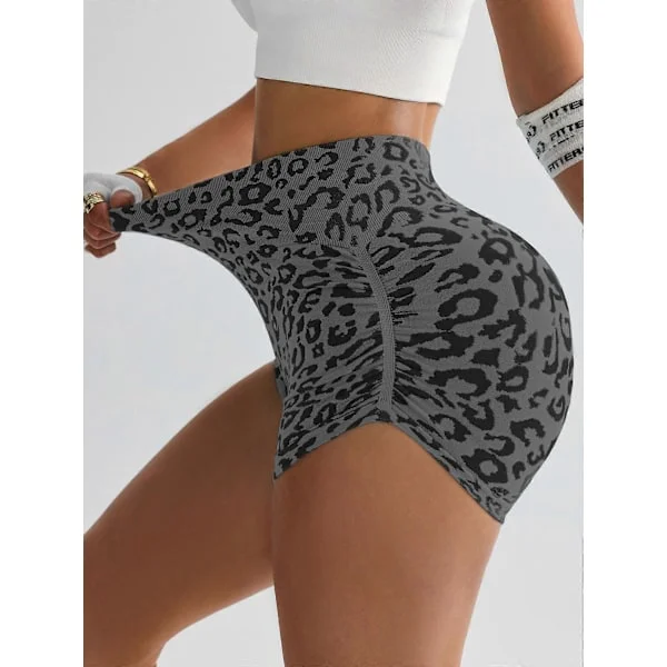 Kvinder Leopard Gym Shorts Atletisk Balde Løftende Træning Biker Høj Talje Yoga Bukser Sports Fitness Korte Tights
