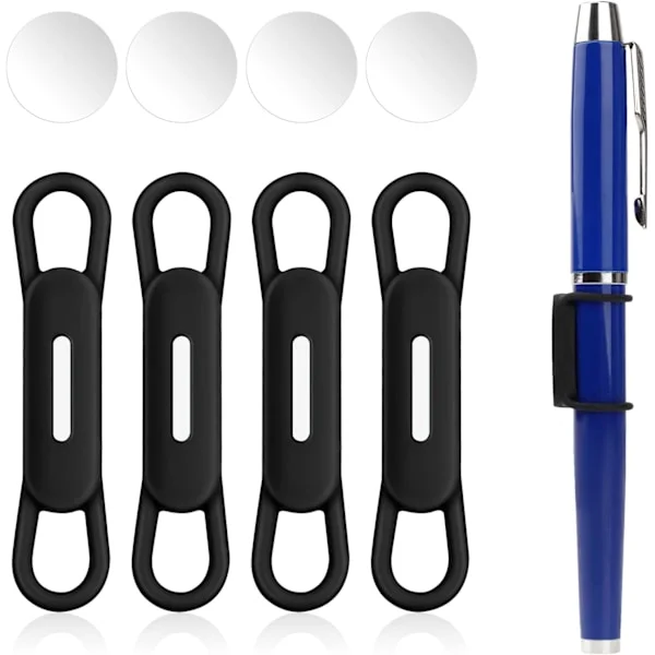 Magnetic Pen Holder (Pen Not Included), 4 Pcs Adjustable Silicone Pen Holder for Desk, Refrigerator, Whiteboard, Office Supplies Black