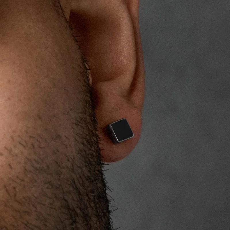 6mm Black Square Stud Earring for Men - Stud earrings
