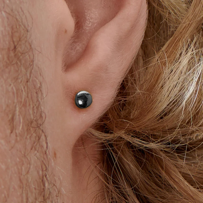 4mm Black Steel Button Stud Earring for Men - Stud earrings