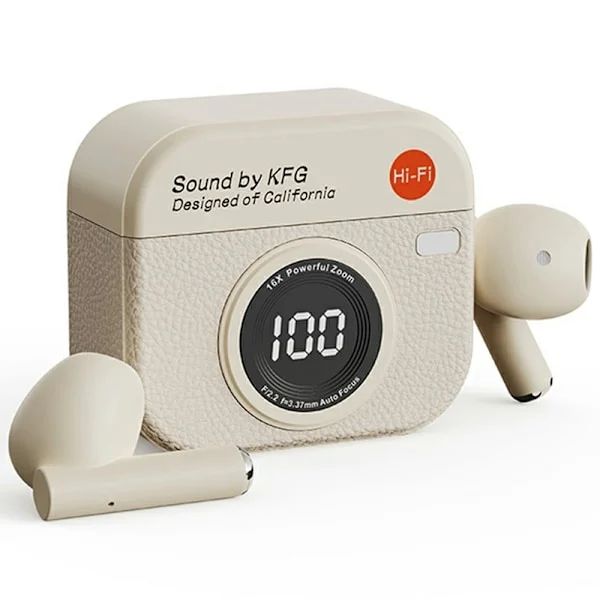 Retro Kameradesign Bluetooth hörlurar Brusreducering In-Ear Hörlurar - Vit