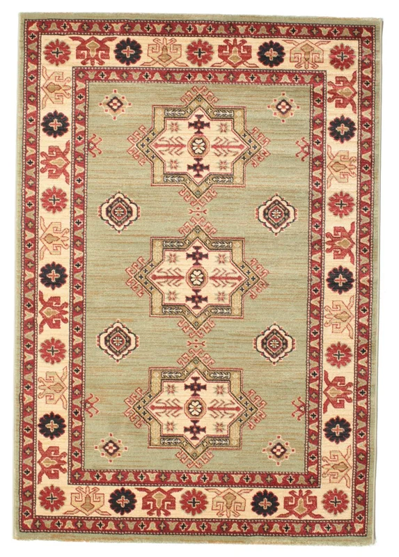 Marivan Kazak Licht Groen/Crème Beige Oeko-Tex Vloerkleed