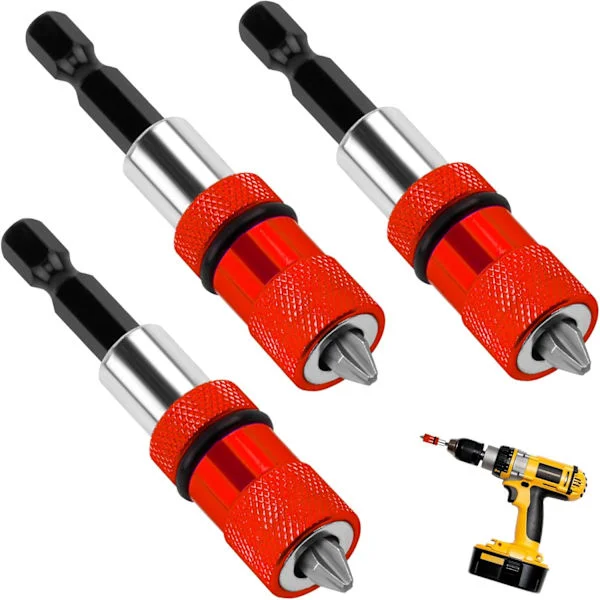 Tredelad magnetisk gipsskruvdragare, bitsfäste, snabbväxlingsskaft, 1/4 tums sexkant, med 3 bits