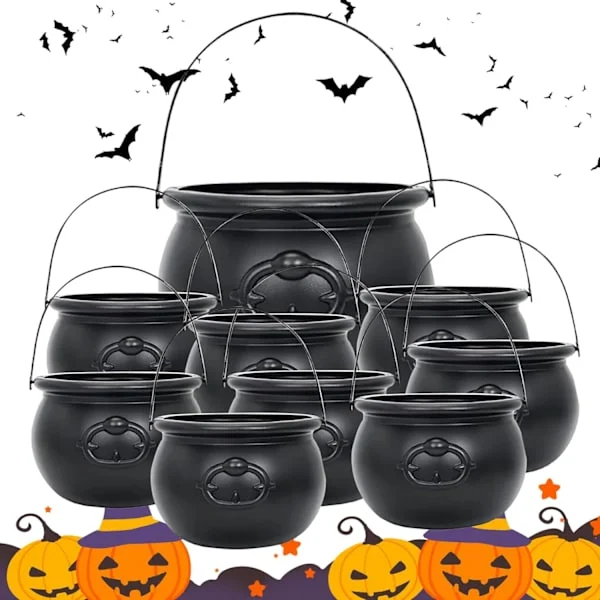 Häxkittel, kittel med handtag 9st plastdekorativ tunga halloween godisskål kittel kruka för fest bar klubb spökhus hus