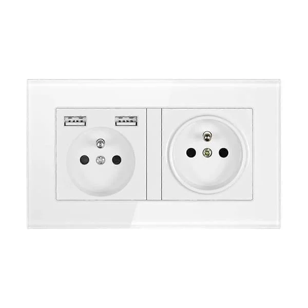 Dobbel Stikkontakt, Veggkontakt med Dobbel USB 5V/2100mA, Innfelt Stikkontakt med 2 USB-porter Praktisk og Hendig