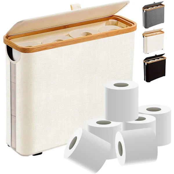 WC-paperirullien säilytys Kylpyhuoneen kapea WC-paperisäilytys kannella 12 rullalle Lopullinen kylpyhuoneen järjestäjä liukumattomalla pohjalla Beige 