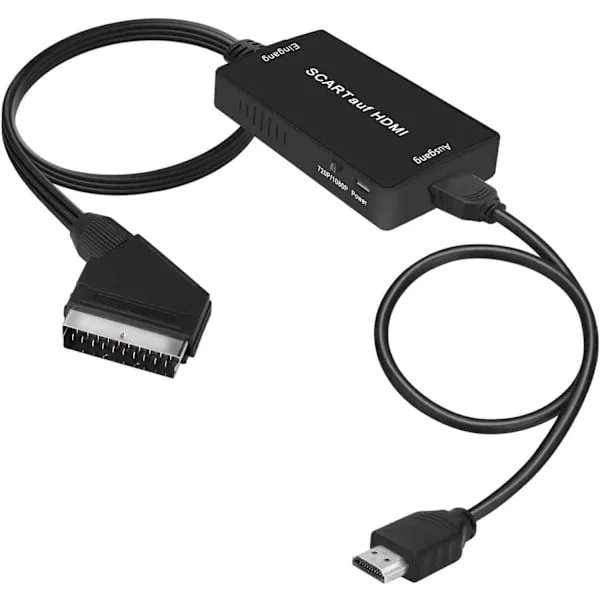 Scart till HDMI-omvandlare, Scart till HDMI-adapter, Video- och ljudomvandlare, Plug & Play, Scart till HDMI-omvandlare för digitalbox, Xbox, PS3