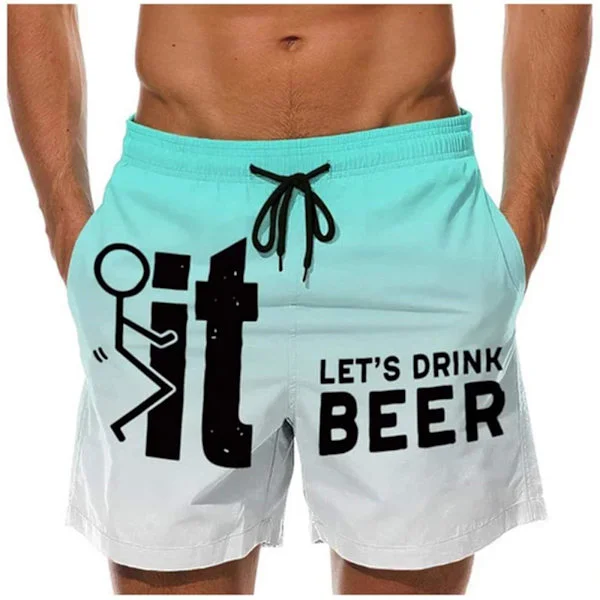 Badbyxor för män, Slim Swimming Shorts Printing Pockets Quick Dry Swimsuit S