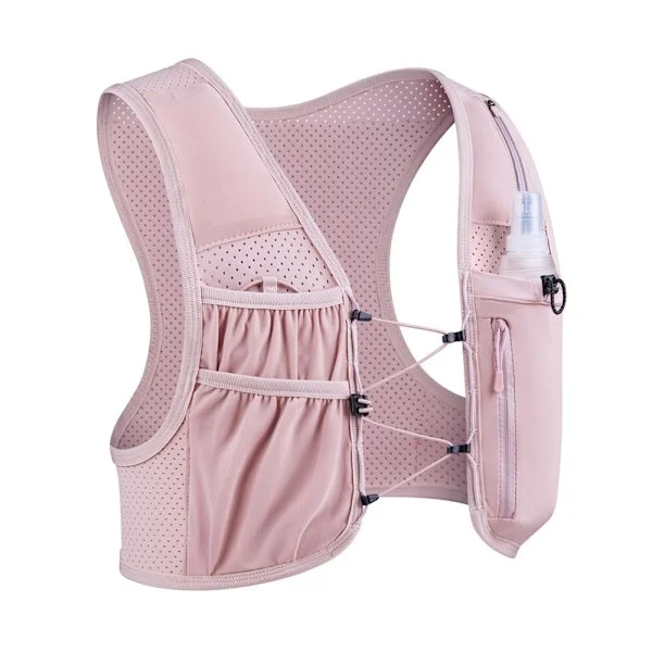 Men's and Women's Running Vest, 500ml Soft Flask Included, Lightweight Reflective Hydration Backpack with Adjustable Straps Pink
