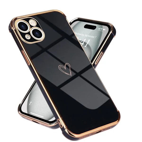 för iPhone 15 Plus Skal Silikonskal Mode Plätering Kant Ultratunn Stötsäker Skyddande Stötfångare Mobilskal för iPhone 15 Plus Svart