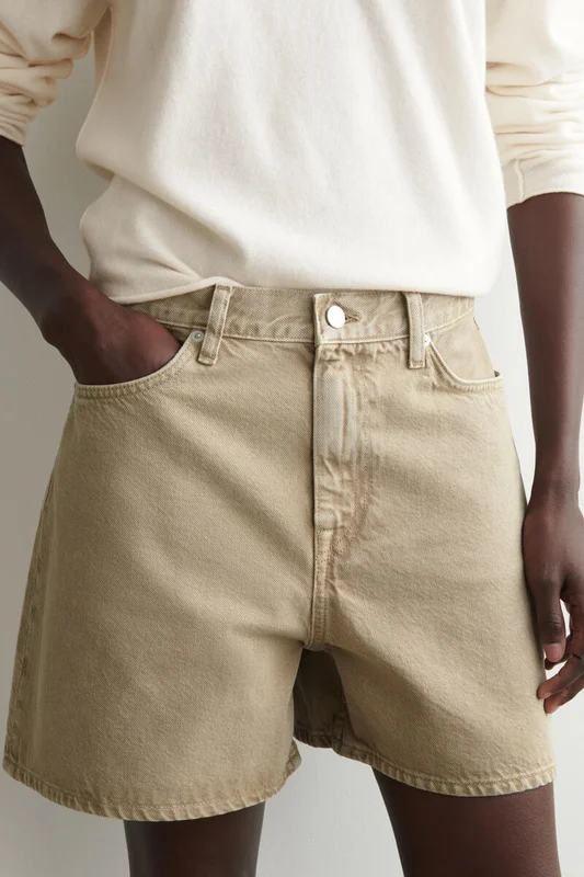 COS Women's Shorts In Denim A Vita Alta in Beige