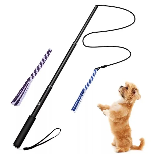 Extendable Flirt Pole Rope Tug Dog Toy, Interactive Outdoor Toy, Fun Chase Toy and Exerciser-black
