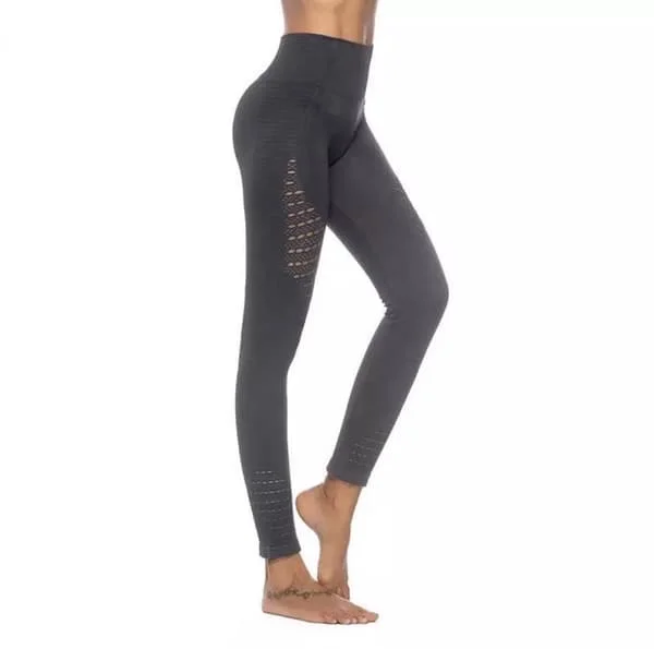 Fitness/Yoga Leggings - Høj Talje - Fitness Leggings - Stræk Sports Leggings - Squat Proof - Sort - Large