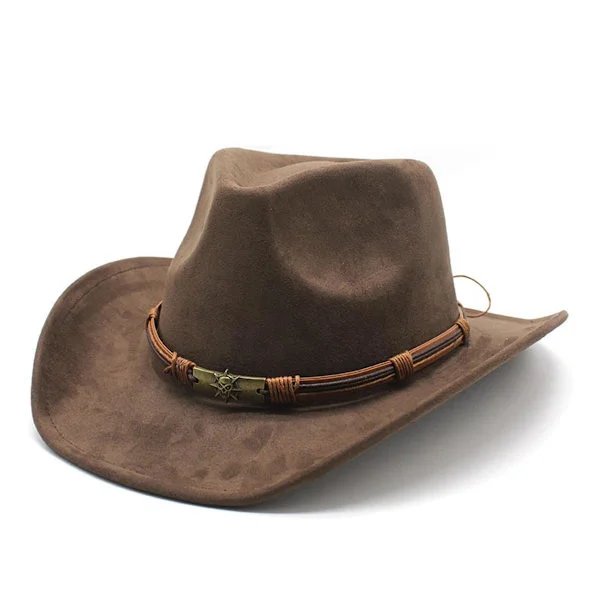 Cowboyhatt for kvinner menn Western Semsket skinnhatt Panama Hatt Cowboy og Cowgirl Hatt Filt Bredbremmet Fedora Hatt - Brun