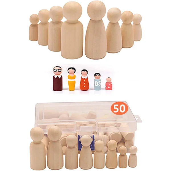 50 stk Hengende Dukker Trefigurer Barnemaling, Tre To