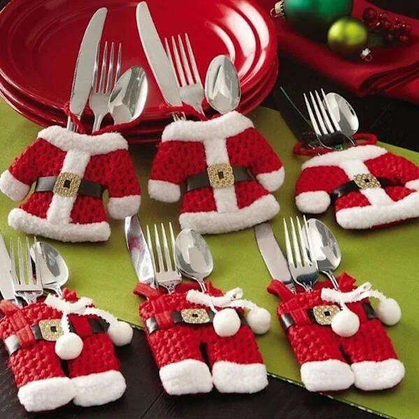 Bestikposer - Santa - Julepynt - 6 stk. - Polyester - Rød