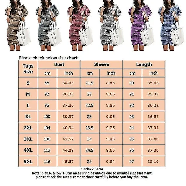 Naisten Sundress Casual Summer T-paita Mekko Camo Print Lyhyet Mini Mekot Claret