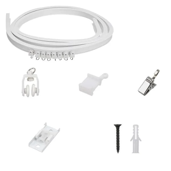 Flexibel Gardinskena Kit 5 Meter Tak- och Väggmontering med Rullar och Metallklämmor