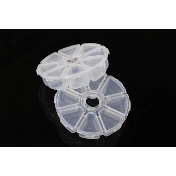 2-pakks runde plastbokser for fluefiskeoppbevaring med 8 rom