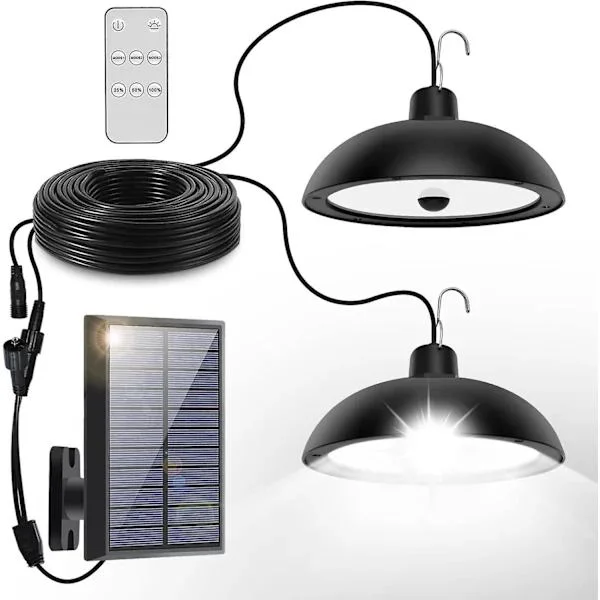 Solcellelampe Utendørs, 1800lm Solcellelampe Innendørs, Hvit Solcellelampe Utendørs Bevegelsessensor, 4 Moduser Kraftig Hengende Solcellelampe, IP65 