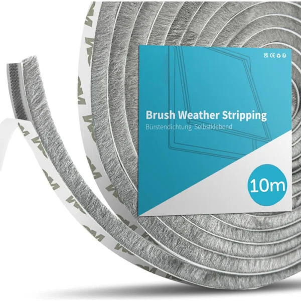 Brush Seal for Sliding Door, 10 Meters (L) x 9 mm (W) x 15 mm (D) Window Seal for Bay Window, Dustproof, Soundproof Insulation (10M) Khaki