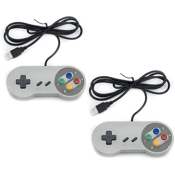2 kpl Langallisia USB-ohjaimia - Yhteensopiva SNES-emulaattoreiden kanssa - Retro Gaming Joypad -peliohjaimet - Sopivat pelitietokoneelle, 