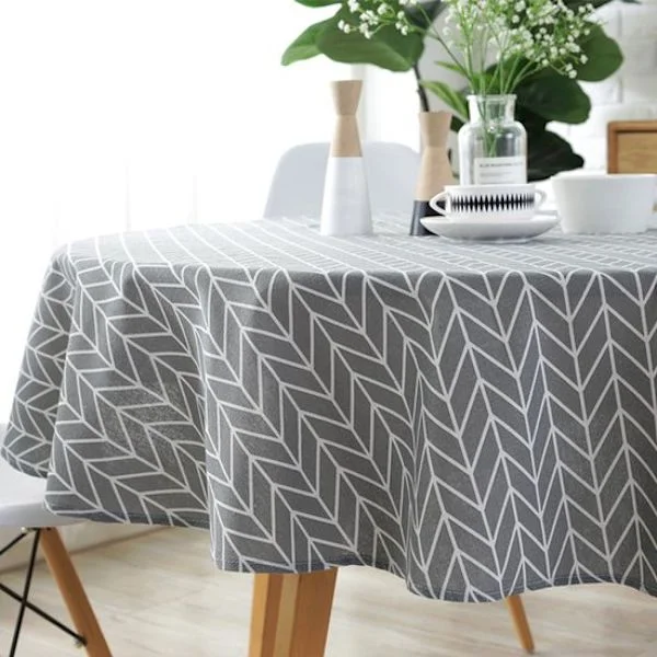 Rund duk i polyester-bomull - duk - rund duk - Randig/rutig duk - Grå