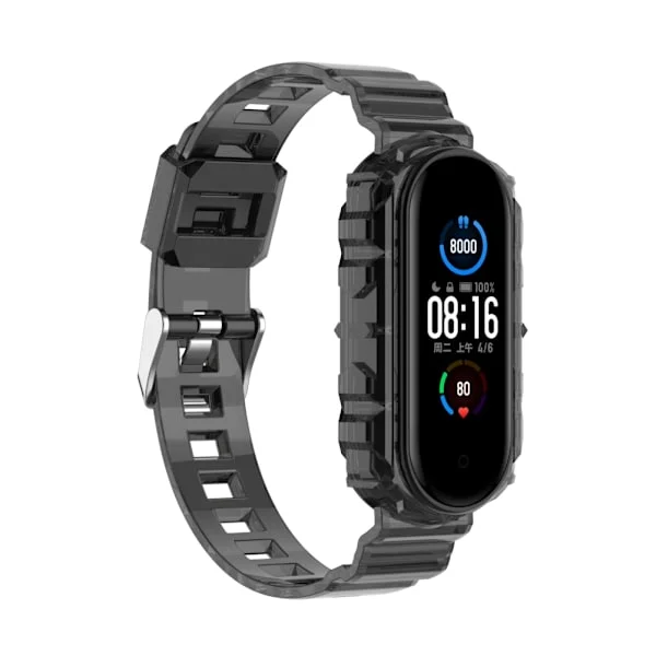 Smart Watch Ersättningsband PU Mjukt Gummi Smart Watch Armband för Xiaomi Band 7 Transparent Svart