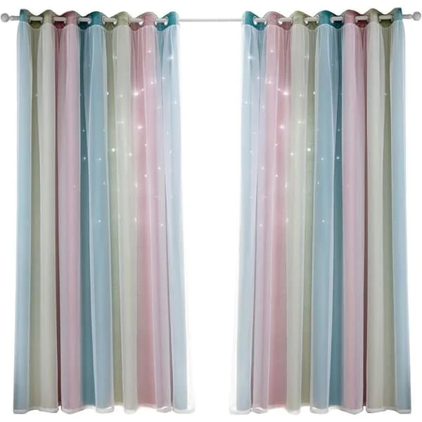 Blackout Curtain for Bedroom, Anti-Noise Curtain, Thermal Insulation, Opaque Curtains with Pattern (53"W x 63"H (134x160cm), Rainbow)