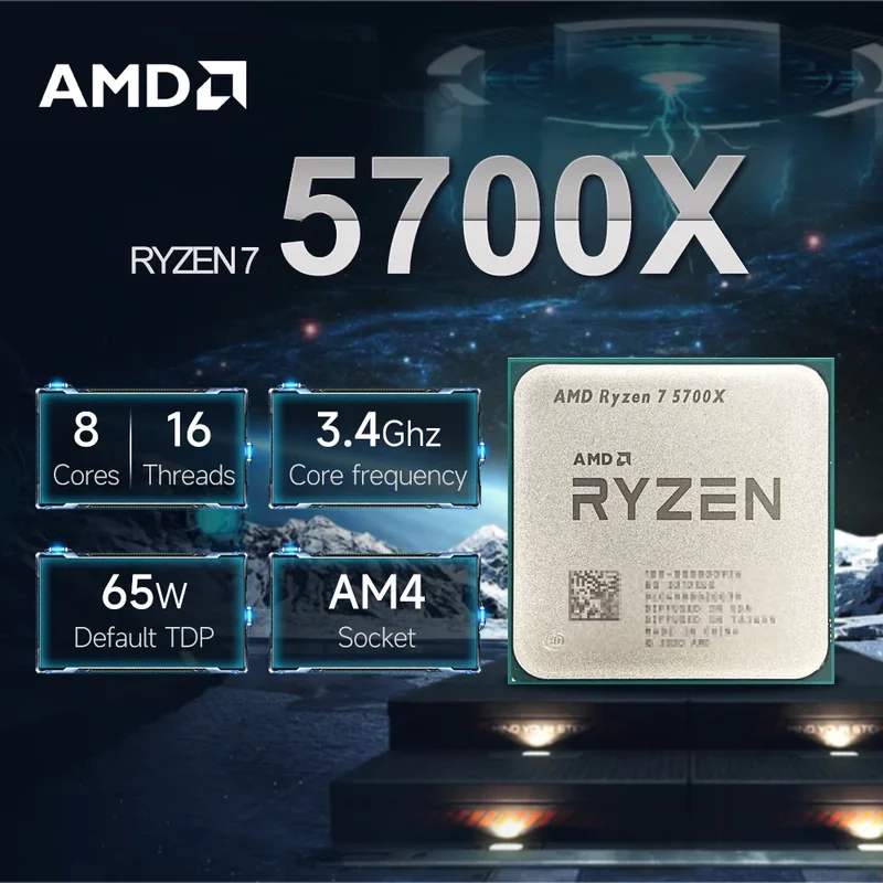 AliExpress - Nouveau processeur AMD Ryzen 7 5700X 3.4GHz 7NM L3 = 32M, prise 65W AM4 8 cœurs 16 threads R7 5700X DDR4 mais sans ventilateur
