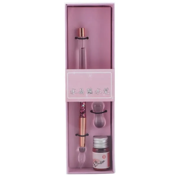 Glass Pen Durable Beautiful Portable Elegant Style Ink Writing Decorative Calligraphy Set for Home School Glass Nib Pink