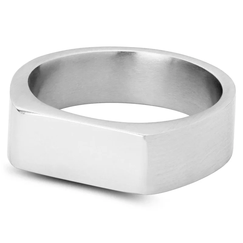 Aras | Anillo sello para el meñique de acero inoxidable plateado para hombres - Anillos tipo sello