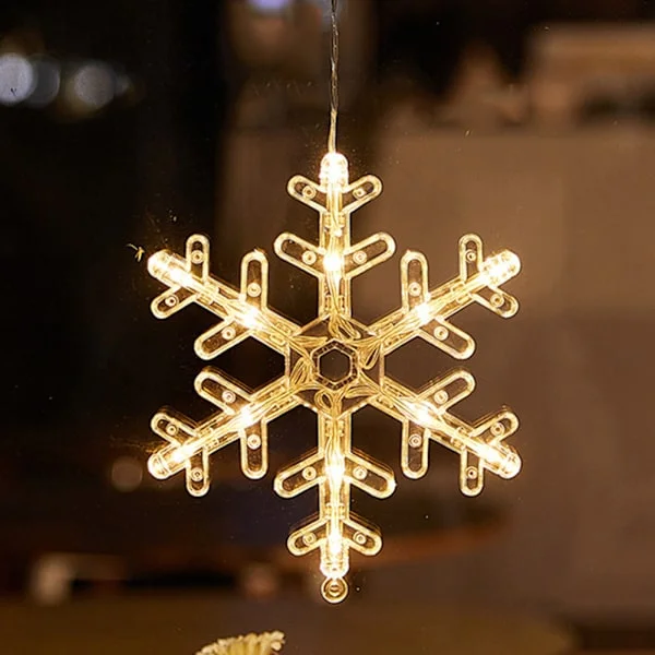 Sugpropp LED Julbelysning Batteridriven Hängande Fönsterlampa Inomhus för Julgransdekoration Snöflinga