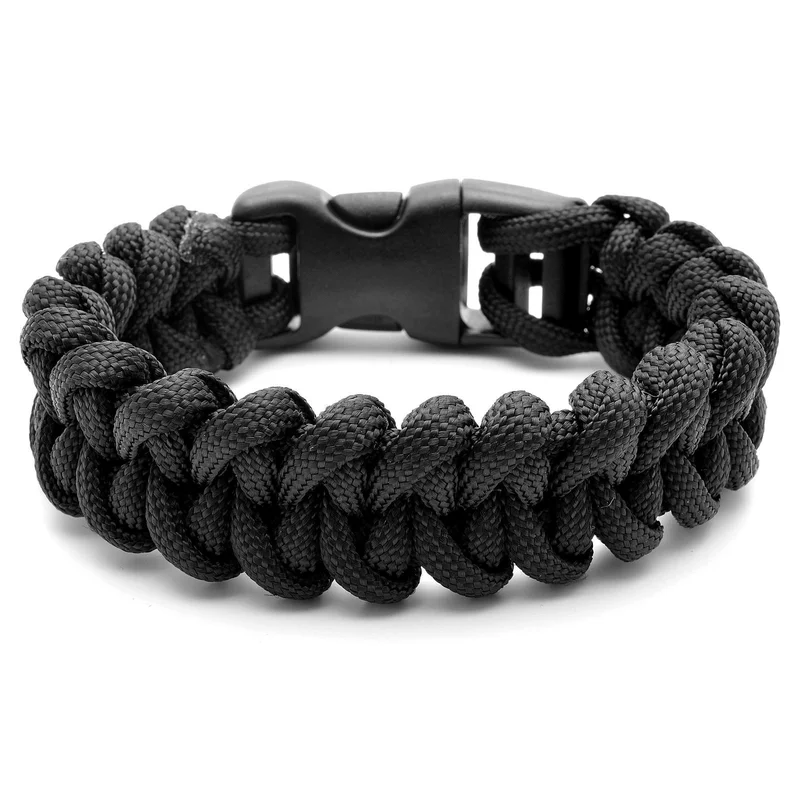 Pulsera paracord negro para hombres - Pulsera de supervivencia