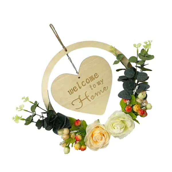 2 stk træ velkomstskilt Valentinsdag blomsterkrans Velkommen dørhænger Thanksgiving velkomstskilt Bryllup hjertekrans Hjemmekrans Hængende plakat