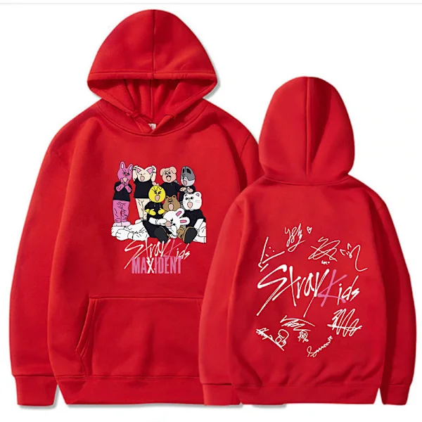 Stray Kids Hættetrøjer Hip-Hop Sweatshirts til Mænd og Kvinder Rød XXL XXL Rød