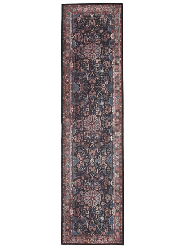 Galaxy Oriental Lavable 80X300 Piccolo Blu/Nero Medallion Passatoia Tappeti Cotone Tappeto