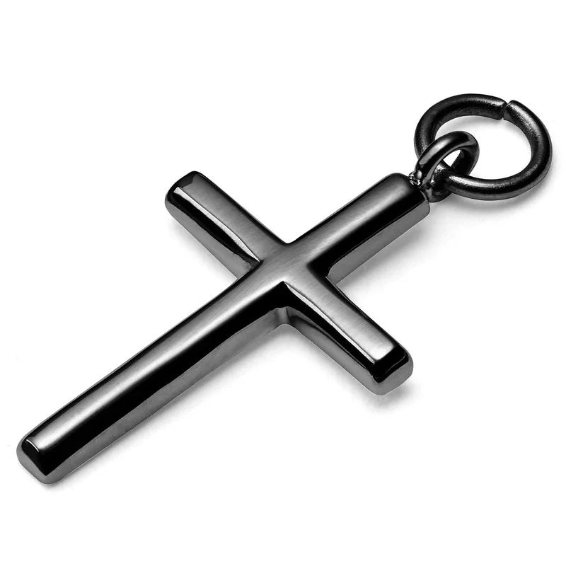 Black Steel Cross Charm for Men - Charm Hoop Earrings