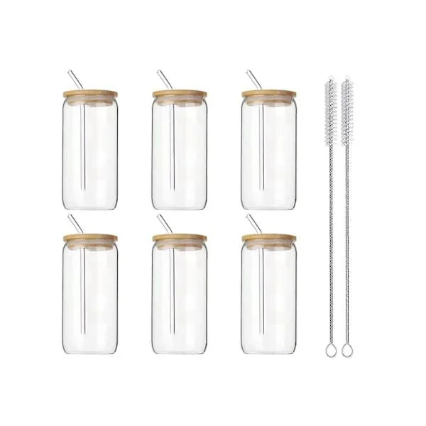 6 stk 47 cl glass med lokk og sugerør, transparente glass for kaffe, øl, te, vinglass, holdbare drikkeredskaper