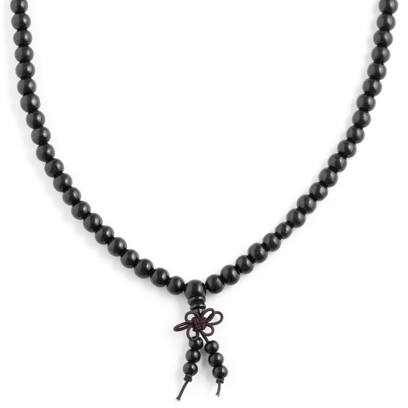 Black Wooden Beaded Necklace for Men - Beaded necklaces