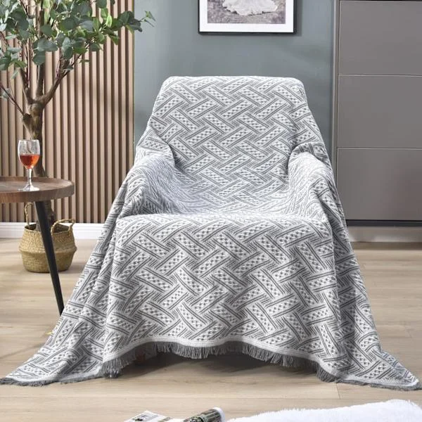 Soffa filt 130 x 180 cm vändbar mångsidig soffa filt gosig filt överkast för soffa, fåtölj och enkelsäng white+grey
