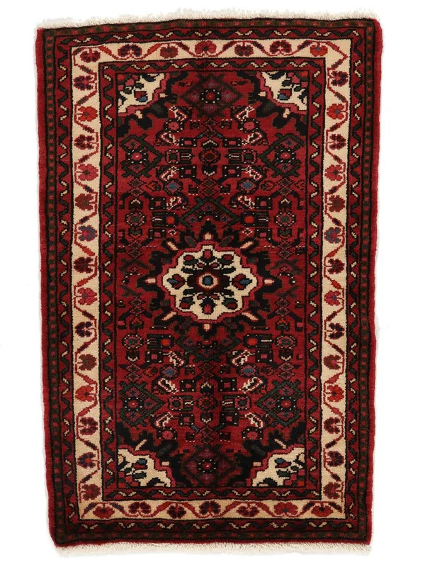 Hand Knotted Hosseinabad Rug 67X107 Oriental Wool Black/Dark Red Small