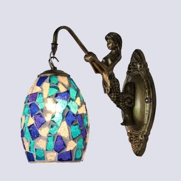 【bt02】Mosaic Wall Lamp Turkish Handmade Stained Glass Moroccan Lamp Retro Loft Home Decor Kitchen Bar Cafe Mermaid Lamp (Excluding light source)