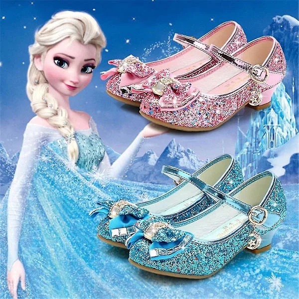 Princess Kids Lær Sko For Jenter Glitter Barn Høy Hæl Jenter Sko Butterfly Knute