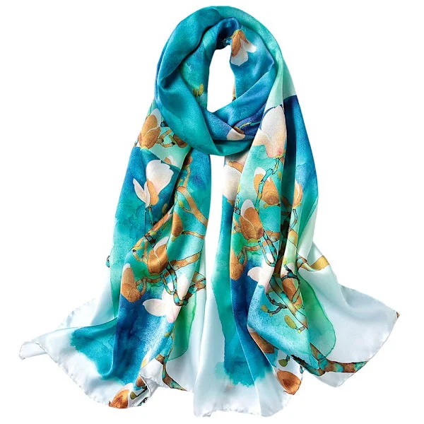 Women's Silk Scarf 100% Silk, Colorful Luxury Scarves, Warm and Soft, Like a Stole, Silk Scarf, Handkerchief - 52 x 175 cm