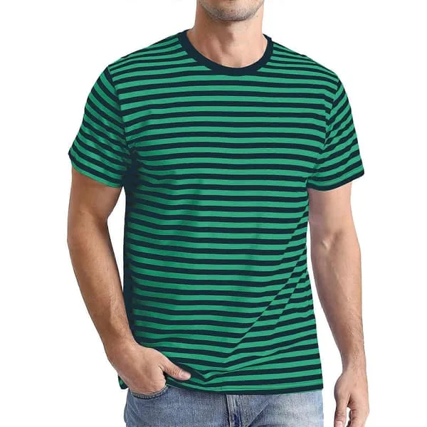 Men's Striped Sailor Style Round Neck Basic Casual Short Sleeve T-Shirt Army Green XXXL