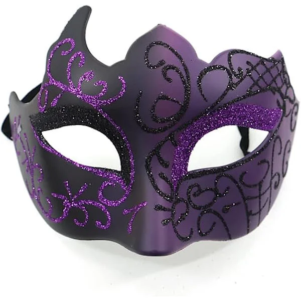 Svart og lilla - Venetiansk maske, maskerade maske, venetiansk maske for cosplay, karneval, temafester, for menn og kvinner.