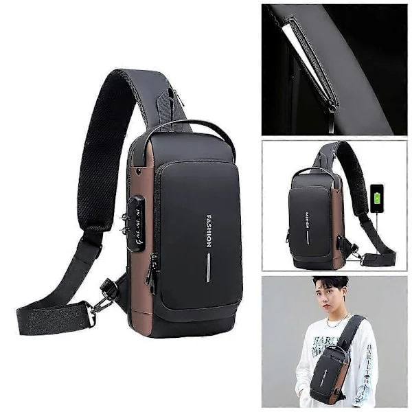 Men's Crossbody Bag, Shoulder Bag with Anti-Theft Lock, Chest Bag with USB Port, 100% New