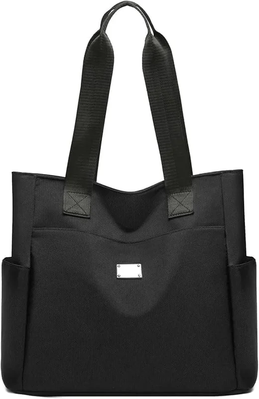 Skulderveske i nylon for kvinner, totebag med flere lommer og glidelås, vanntett uformell totebag